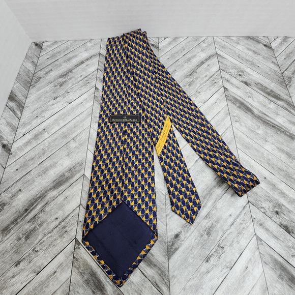Ermenegildo Zegna Exclusive Design Tie Blue Gold Geometric Silk Necktie‎ Italy - Picture 6 of 12